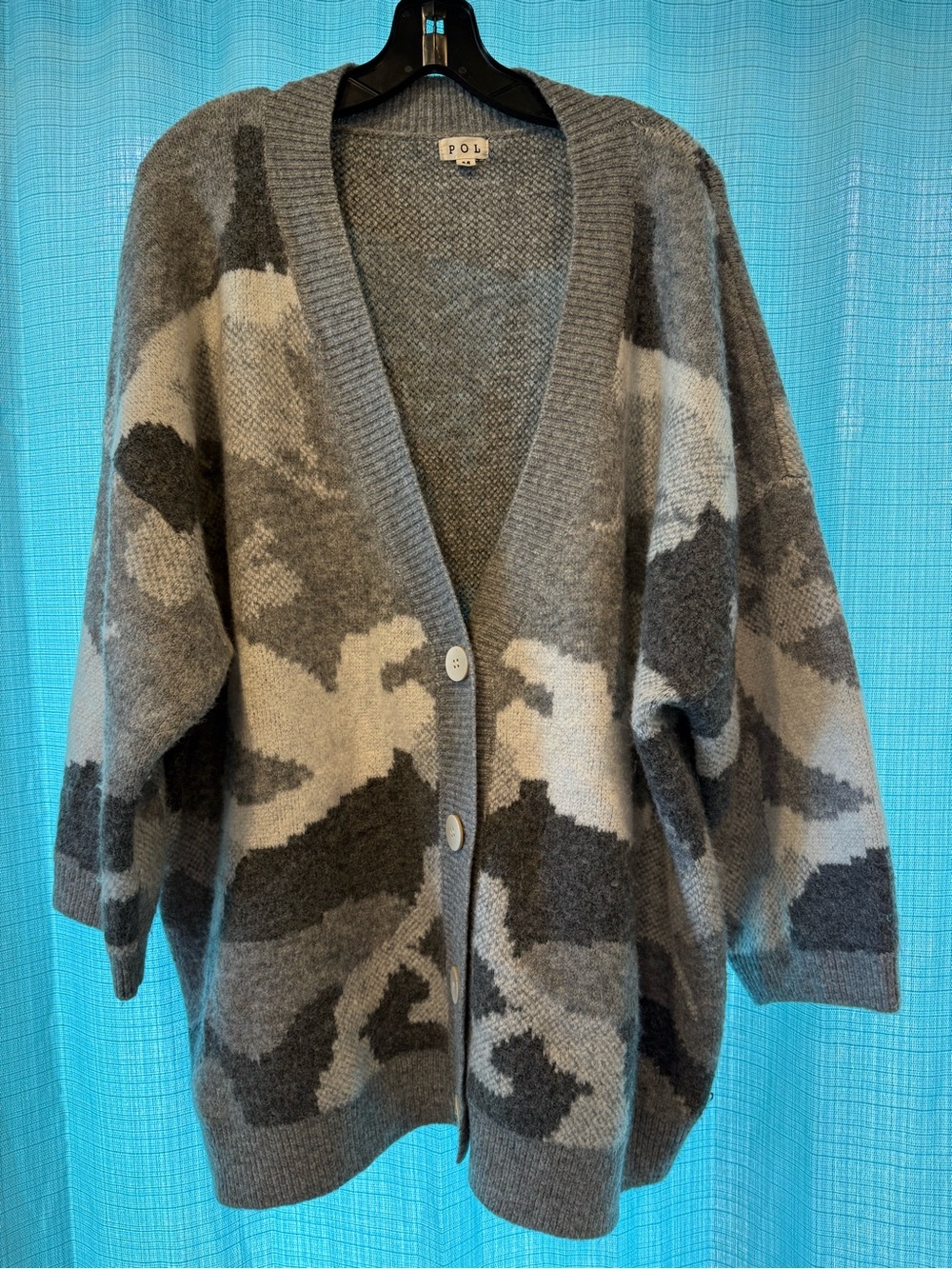 POL relaxed grey Camouflage Button-Front Cardigan